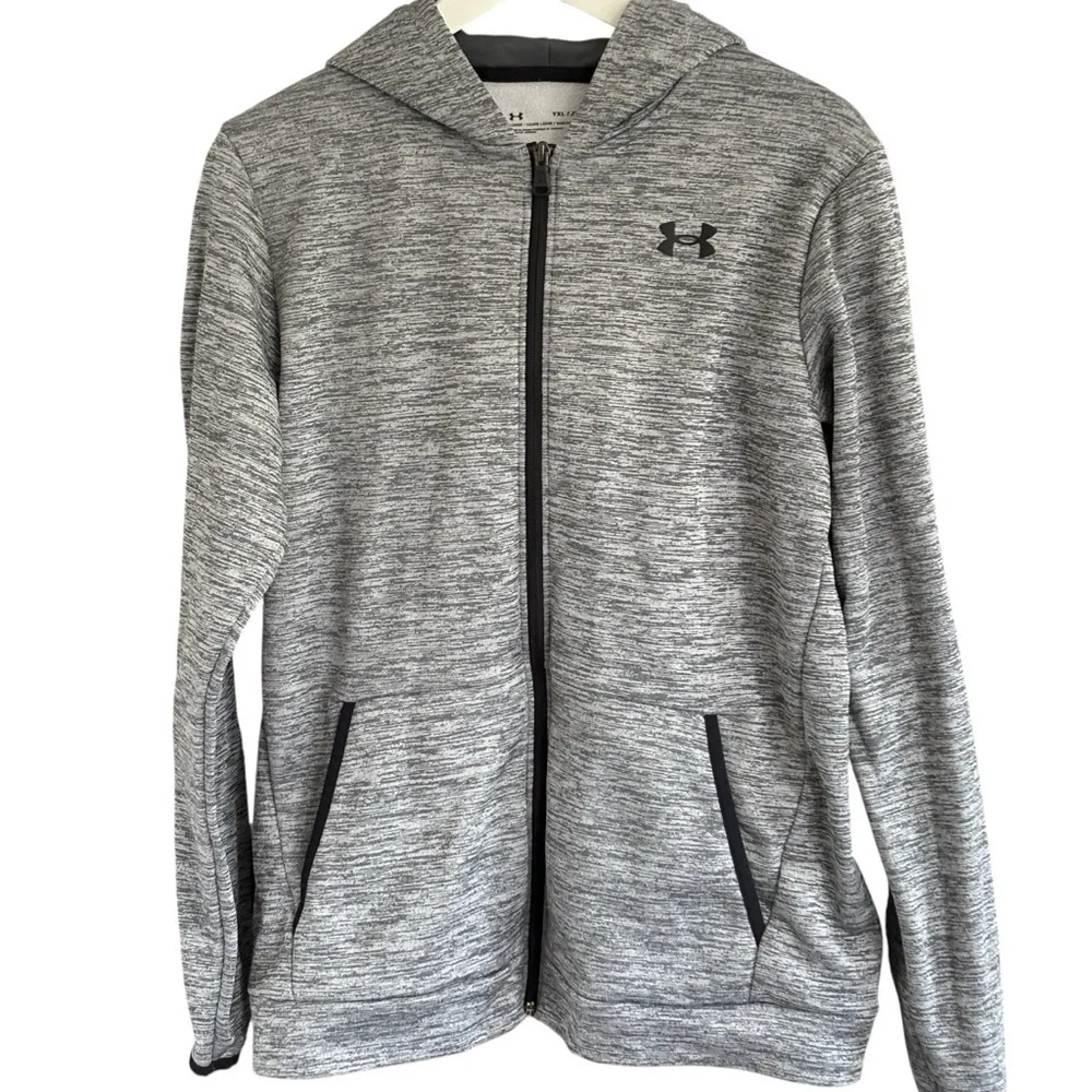 Under Armour Boys Full Zip Hoodie Grey Black Size XL